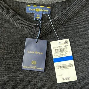 NWT Club Room Merino Wool Blend Men's V neck Sweater Black Size: XL